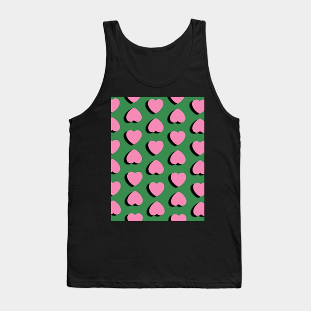 Pink Hearts Spots on Green Background Tank Top by OneThreeSix